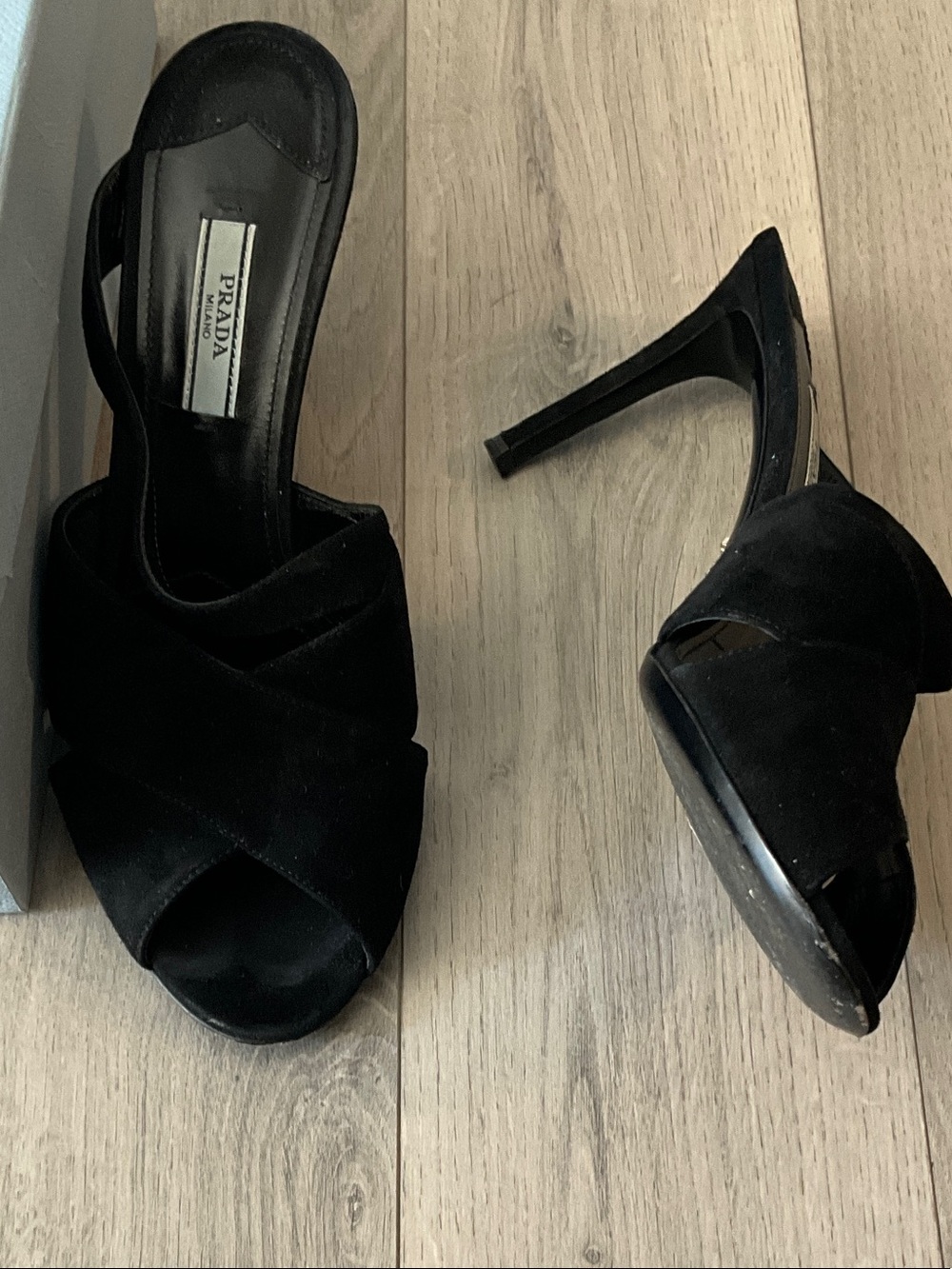 Prada Black Suede Crisscross Open-Toe Slingback Heels - Picture 5 of 5